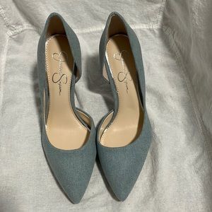 Jessica Simpson heels in light blue denim - NEVER WORN